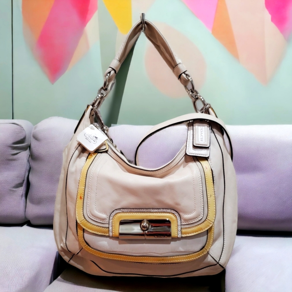 NWT Coach Kristin Spectator Bag Leather Exotic Croc Embossed Off White $…